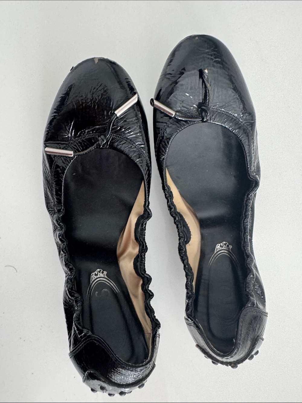 Tod's Black Patent Leather Ballet Flats with Metal Tips